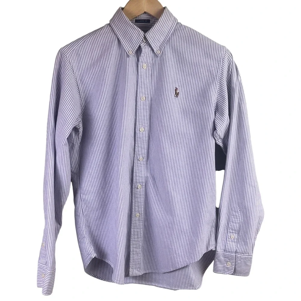 Ralph Lauren Classic Fit Purple Striped Long Sleeve Shirt Flesh Pony Youth 8